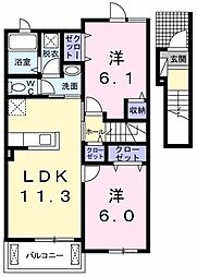 シャルール 2LDKの間取図画像