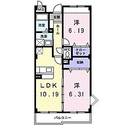 サンソレイユ21 2LDKの間取図画像