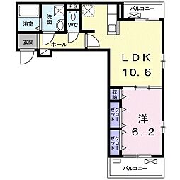 アベニールB 1LDKの間取図画像