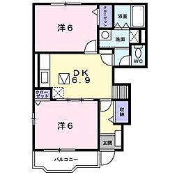 パークサイドハウスJ3 2DKの間取図画像