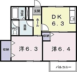 コートダジュール壱番館 2DKの間取図画像