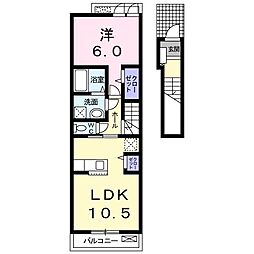 エレガンスＩ 2階1LDKの間取り