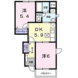 ソレアード・メゾン 2DKの間取図画像