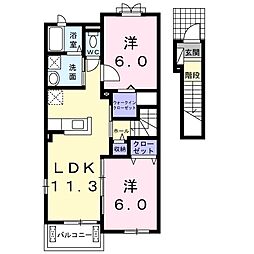 関東鉄道常総線 戸頭駅 徒歩14分の賃貸アパート 2階2LDKの間取り
