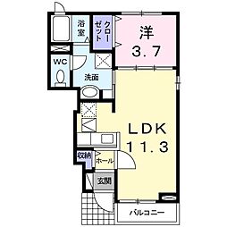 ボンヌシャンスB 1LDKの間取図画像