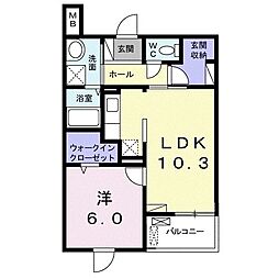 ウィルビレッジB 1LDKの間取図画像