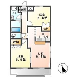 ブリューテ 2LDKの間取図画像