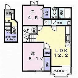 関東鉄道竜ヶ崎線 竜ヶ崎駅 5.2kmの賃貸アパート 2階2LDKの間取り