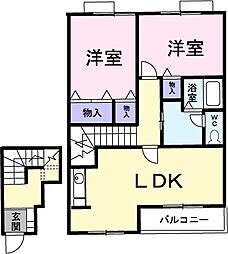 ジョワイユー・ファミーユ 2階2LDKの間取り