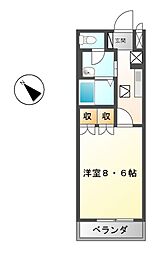 ウェルコート 1階1Kの間取り