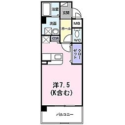 ベルオーブ 2階ワンルームの間取り