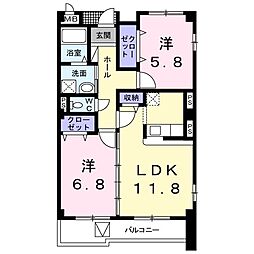 グランジュテ 3階2LDKの間取り