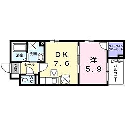 ハルフクイ観月 1DKの間取図画像
