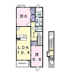 ポライトリーＣ 2階2LDKの間取り