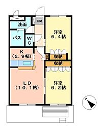 プリベール 1階2LDKの間取り