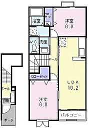 クリアネス　III 2階2LDKの間取り