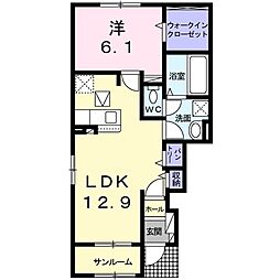 エアリーサウス 1階1LDKの間取り