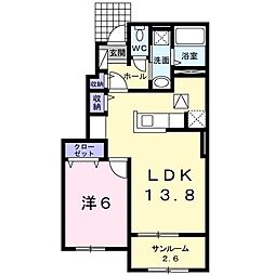 プリムローズ二色II 1階1LDKの間取り