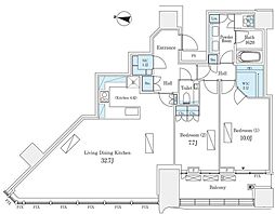 東京メトロ銀座線 渋谷駅 徒歩9分の賃貸マンション 38階2LDKの間取り