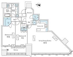 東京メトロ銀座線 渋谷駅 徒歩9分の賃貸マンション 38階2LDKの間取り