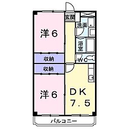 近鉄京都線 伊勢田駅 バス13分 佐古下車 徒歩2分の賃貸マンション 2階2DKの間取り