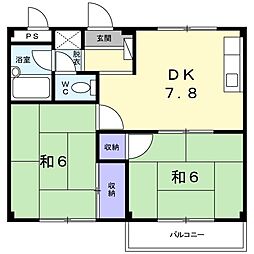 JR東海道本線 島田駅 バス22分 大柳入口（初倉線）下車 徒歩21分の賃貸アパート 2階2DKの間取り