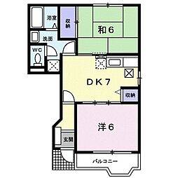 フォレステージＡ 1階2DKの間取り