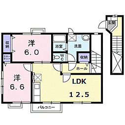 JR中央本線 春日井駅 徒歩15分の賃貸アパート 2階2LDKの間取り