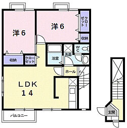 メゾンドラパンI 2階2LDKの間取り