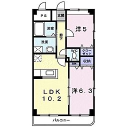 ルミエール扶桑 2階2LDKの間取り