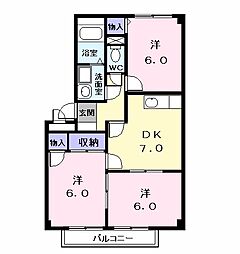 オーシャンフォーレ 1階3DKの間取り