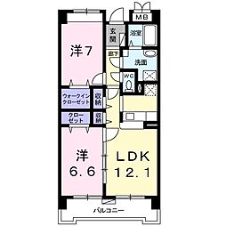 JR東海道本線 共和駅 徒歩9分の賃貸マンション 3階2LDKの間取り