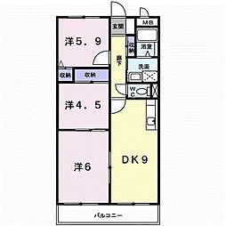 サウスヴィラ田辺 2階3DKの間取り