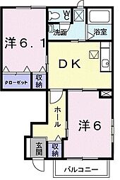 パルティール弐番館 2DKの間取図画像