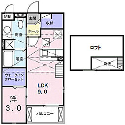 豊橋鉄道渥美線 愛知大学前駅 徒歩29分の賃貸アパート 2階1DKの間取り