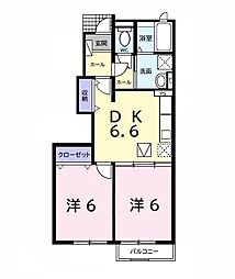 ジャック　パレスＢ 1階2DKの間取り