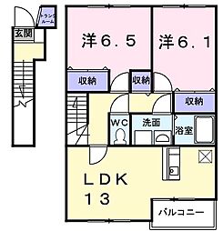 京都丹後鉄道宮豊線 与謝野駅 バス10分 加悦谷高校前下車 徒歩1分の賃貸アパート 2階2LDKの間取り