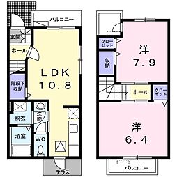 JR奈良線 長池駅 徒歩5分の賃貸アパート 1階2LDKの間取り
