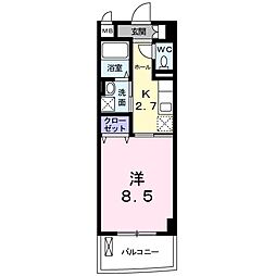 クレメント岡山 1Kの間取図画像