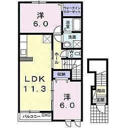 樽見鉄道 横屋駅 徒歩17分の賃貸アパート 2階2LDKの間取り