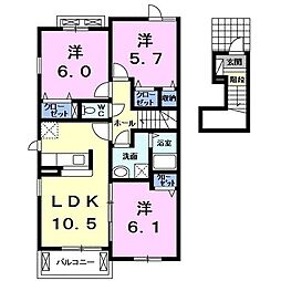 JR東海道本線 三河塩津駅 徒歩17分の賃貸アパート 2階3LDKの間取り