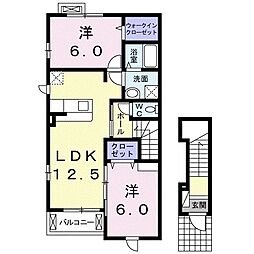 東武伊勢崎線 木崎駅 徒歩11分の賃貸アパート 2階2LDKの間取り
