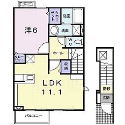 JR中央線 豊田駅 徒歩12分の賃貸アパート 2階1LDKの間取り