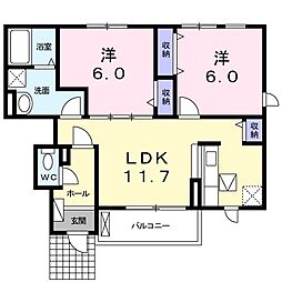 ナックサクラニュータウンB 2LDKの間取図画像