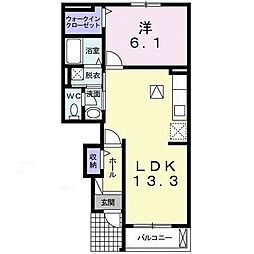 プランドール・ヴィラ 1階1LDKの間取り