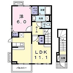 サンリットウエストB 1LDKの間取図画像