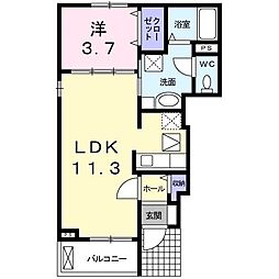京王高尾線 狭間駅 徒歩11分の賃貸アパート 1階1LDKの間取り