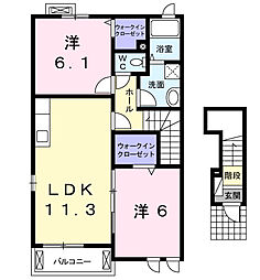 JR成田線 成田駅 バス25分 宮下下車 徒歩5分の賃貸アパート 2階2LDKの間取り