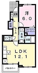 モンターニュ 1階1LDKの間取り