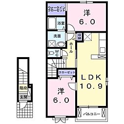 西武池袋線 大泉学園駅 バス10分 大泉町4丁目下車 徒歩5分の賃貸アパート 2階2LDKの間取り